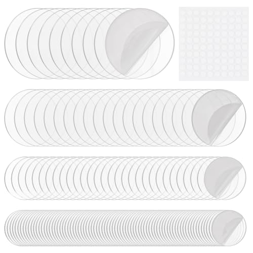 FINGERINSPIRE 140 Pcs Clear Circles Acrylic Sheet 1/1.18/1.57/2 inch Acrylic Miniature Bases with Double-Sided Glue Pads Blank Round Acrylic Base for Action Figure Miniatures Festival Craft Keychain - color: Clear With 4 Size