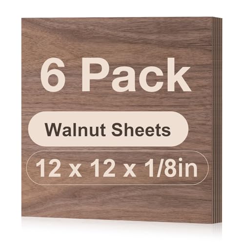 6 Pack Walnut Plywood Sheets, 12 x 12 x 1/8 Inch, 3mm Plywood for Laser Cutting and Engraving, Thin Unfinished Wood Blanks for Architectural Models and DIY Crafts - color: Walnut 6-Pack, size: 1/8" x 12" x 12"