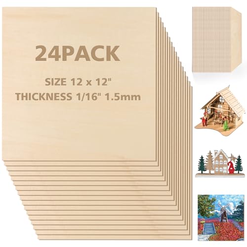 Adrattnay 24Pcs Basswood Sheets 1/16 x 12 x 12 inch - 1.5mm Basswood Sheets - color: 24PCS