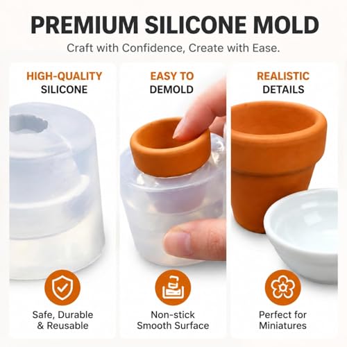 2Pcs Miniature Silicone Molds, Tiny Flower Pot and Mini Bowl Clay Mold for Food Decoration, Small Resin Casting Molds for Jewelry Making, DIY Crafts, Sand Art - color: white