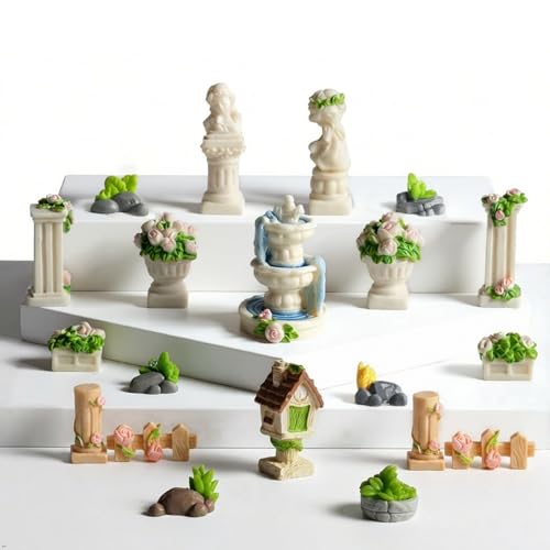 Kai Dream 20-Piece Miniature European Garden Figurine Set for Dollhouse