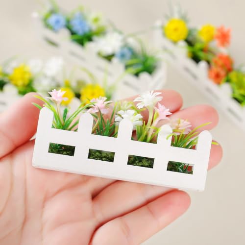Artificial Flower Set Wooden Picket Fence Planter Box Fake Floral Ornament Micro Landscape Desk Decor for Women Adult (3C) - color: 3c