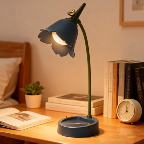 magical JD LED Desk Lamp Cordless Table Light Adjustable Gooseneck Dimmable Touch Rechargeable Battery Eye-Caring Night Light for Kids, Mini Cute Lamp for College Dorm Bedroom Reading (Blue) - color: Blue