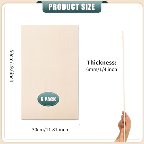 6 Pack 12 x 20 x 1/4 Inch-6mm Thick Basswood Sheets for Crafts Unfinished Plywood Sheets Boards Square Crafts Wood Sheets for DIY Laser Projects, Wood Burning, Engraving, Staining, Architectural Mode - size: 12 x 20 x 1/4 Inch