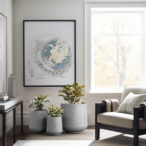 Kante Set of 3 Pale Gray Concrete Curved Planters 16.5" 13" 9.4" Dia - color: Natural Concrete, size: Set of 3: 15.3" + 11.6" + 8.2" D