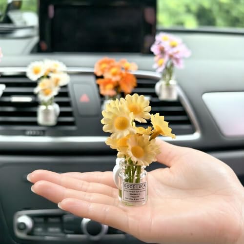 Set of 4 Cute Flower Bouquet Car Air Freshener Vent Clips, Mini Artificial Flowers for Car Air Vent Decoration, Auto Interior Dashboard Ornament Accessories (Daisy) - color: Daisy
