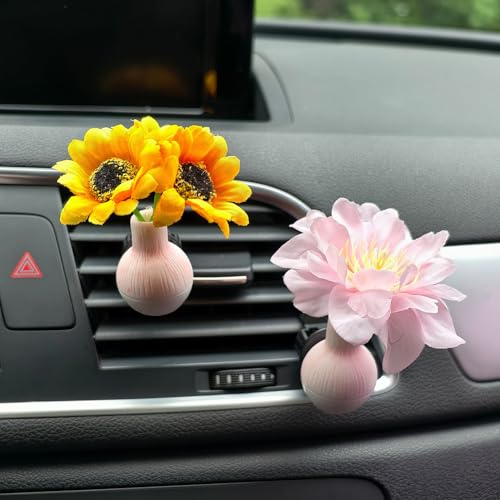 Set of 4 Cute Flower Bouquet Car Air Freshener Vent Clips, Mini Artificial Flowers for Car Air Vent Decoration, Auto Interior Dashboard Ornament Accessories (Sunflower) - color: Sunflower