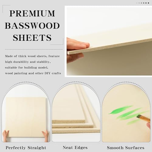 6 Pack 16 x 16 x 1/4 Inch-6mm Thick Basswood Sheets for Crafts Unfinished Plywood Sheets Boards Square Crafts Wood Sheets for DIY Laser Projects, Wood Burning, Engraving, Staining, Architectural Model - size: 16 x 16 x 1/4 Inch