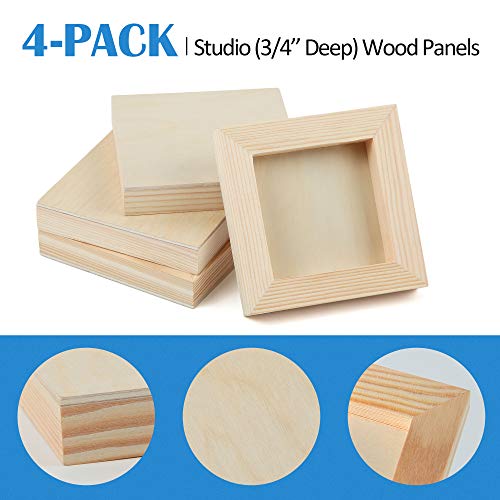 Falling in Art 4 Pack 4x4’’ Unfinished Birch Wood Panels Kit for Painting - size: 4'' x 4'' Studio