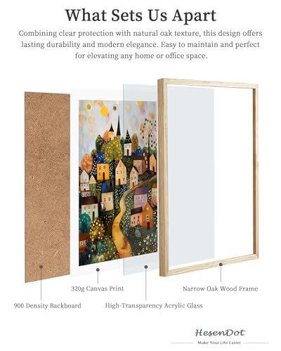 HesenDot Gustav Klimt Style Framed Wall Art,12x16in Natural OAK Wood - color: Framed Klimt Moon Tree