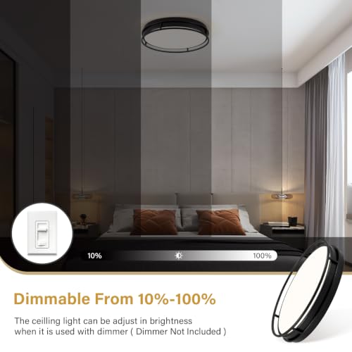 Modern Flush Mount Ceiling Light, Black Dimmable Ceiling Light Fixture - color: Black, size: 16.5in