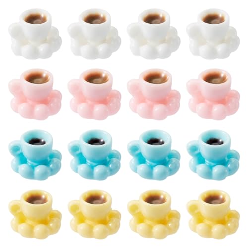 FASHEWELRY 40Pcs Resin Mini Coffee Cups Miniatures Mixed Color Coffee Mug Tea Cup Dollhouse Miniatures Micro Landscape Decoration for Keychain Party Decor Ornaments - color: 4 Colors-drink Cups
