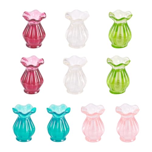 10Pcs Resin Mini Vase Plants Flower Pots Miniature Dollhouse Accessories Furniture Ornaments for Desktop Tableware Prop Decorations Crafts for Adult Green Pink - style: Vase