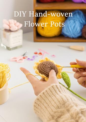 Crochet Sunflowers Potted Bouquet for Women Office Desk Decor - color: Boho Sunflower