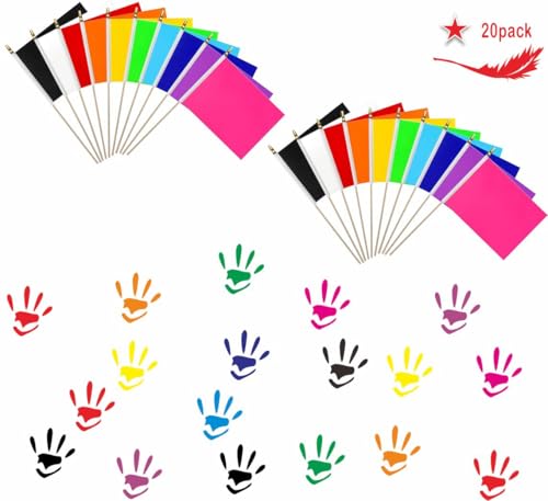 20 Pcs Solid Color Blank Rectangular Handheld Flags,5x8 Inch