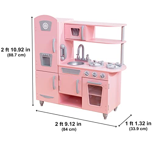 KidKraft Vintage Wooden Play Kitchen with Pretend Ice Maker and Play Phone, Pink - color: Pink