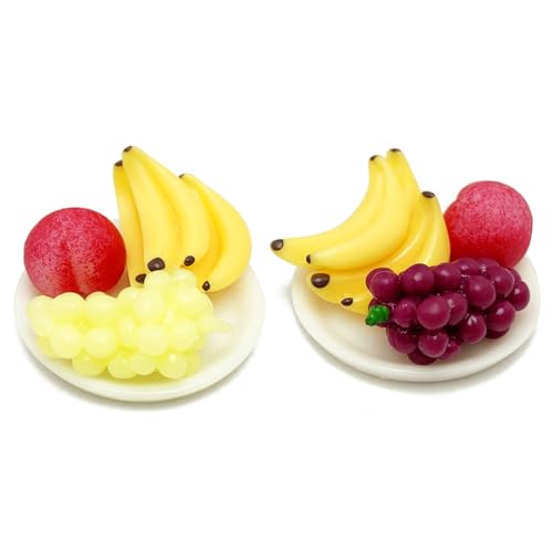 Miniature Fruit with Plates Kit for 1:12 Dollhouse, 12 Pieces