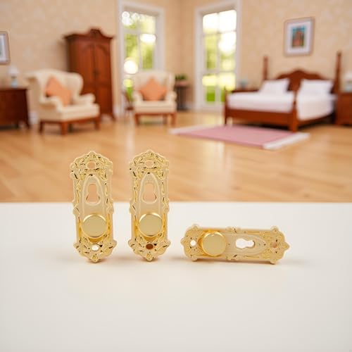 4 Set Gold 1/12 Miniature Door Knob Lock and Key Dollhouse Decoration Accessories，Dollhouse Accessories，Dollhouse Decor