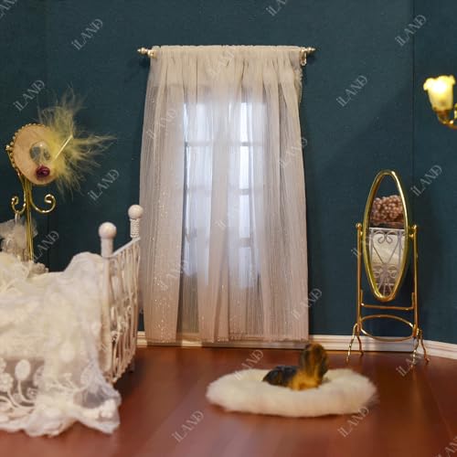iLAND Miniature Dollhouse Accessories Metal Dollhouse Curtain Double Rods 2 Sets w/Brackets Rings for Easy Installing, Victorian White 1/12 Accessories, Exquisite Decor for Doll House Windows - style: Luxury White