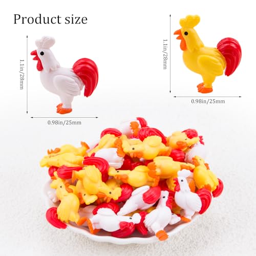 KOOBOOK 50Pcs Mini Resin Roosters Figurine Set Tiny Chicken Garden Decorations Cartoon Miniature Farm Animals for Moss Landscape Fairy Gardens Terrariums Cute Small Chick Statues