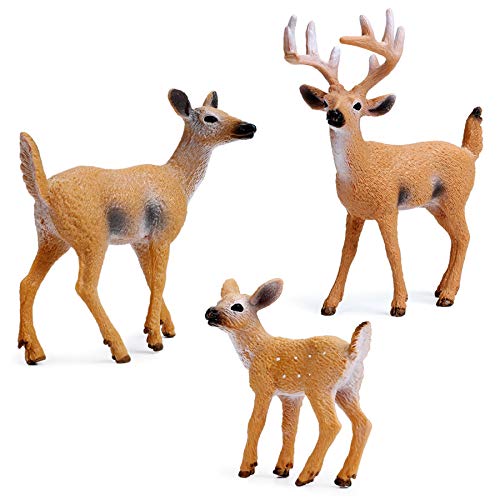 RESTCLOUD Deer Figurines Cake Toppers, Deer Toys Figure, Small Woodland Animals Set of 3 - style: Pack of 3