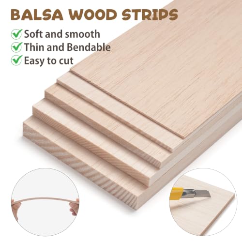 Balsa Wood Sheets in 5 Thickness, 5 PCS 12" x 4" Wood Pieces for Crafts - size: 12″x4″x(1/16″+1/8″+1/4″+5/8″+1/2″)