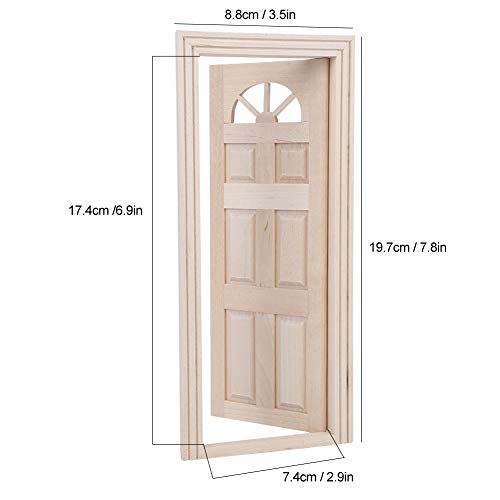 Miniature Dolls House Front Door Wooden Door Window Frame Toy Accessory, Quality Birch Material, DIY Craft Decor for Dollhouse (Six-Frame Door)