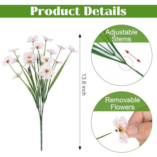 Bassion 24 Bundles Artificial Flowers for Outdoors Decorations, White - color: White