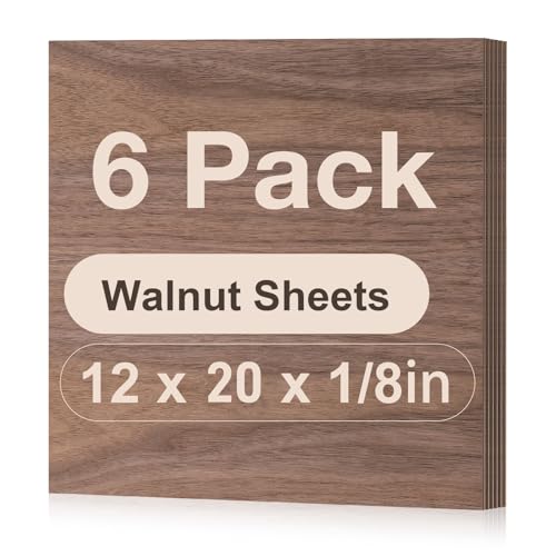 6 Pack Walnut Plywood Sheets, 12 x 20 x 1/8 Inch, 3mm Plywood for Laser Cutting and Engraving, Thin Unfinished Wood Blanks for Architectural Models and DIY Wood Crafts - color: Walnut 6-Pack, size: 1/8" x 12" x 19.7"