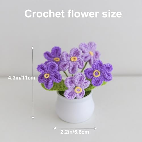 Crochet Flowers Cute Potted Flower, Handmade Knitting Myosotis Flower - color: Gradient Purple