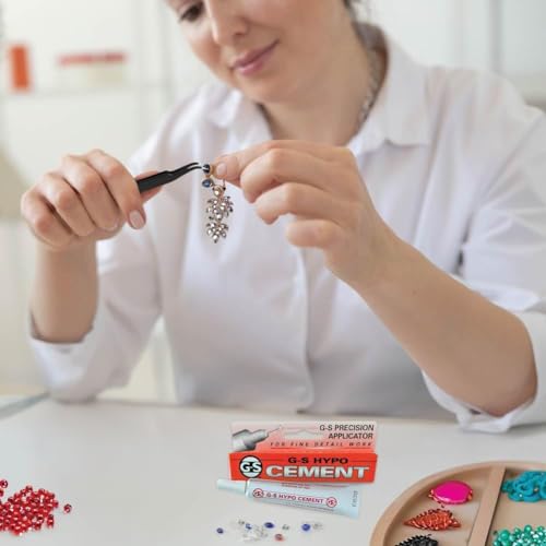 GS Hypo Cement Glue for Jewelry Making (9 ml) - 8 Pack Beadalon Bead Stoppers and Fine Point Precision Tweezers - Adhesive Bundle for Beads, Bracelets, Watch Repair