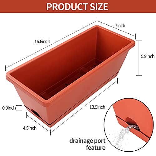Window Box Planter,12Pack Plastic Vegetable Flower Planters Boxes - color: Brick Red, size: 16.6 x 7 x 5.9 inches