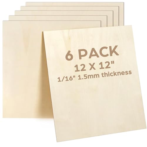 LotFancy Basswood Sheets, 6 Pack, 12 x 12 x 1/16 Inch, Plywood Sheets with Smooth Surfaces, 1.5mm Craft Wood Board for Laser Cutting, DIY Architectural Models, Wood Burning and Staining - size: 12 x 12 x 1/16 6pcs