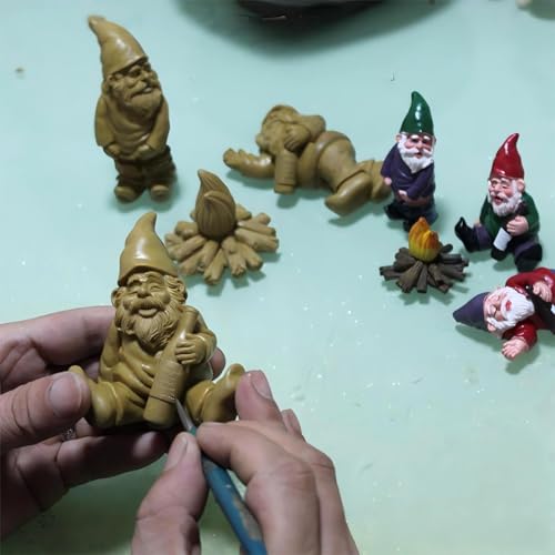 Set of 4 Mini Garden Gnomes with Campfire - 3 Drunk Gnome Figurines and 1 Campfire for Fairy Garden Decor, Plant Pot Decorations, Dashboard Ornaments, and Outdoor Spaces - style: Gnome Set of 4