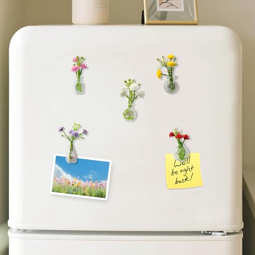 5 Pack Mini Glass Vase Magnets - Tiny Magnetic Plant Pots for Fridge