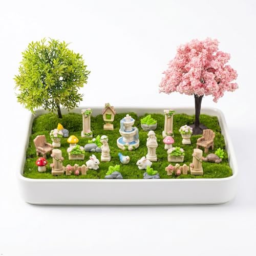 Kai Dream 20-Piece Miniature European Garden Figurine Set for Dollhouse