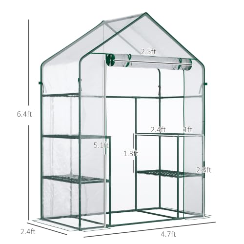 Outsunny 5' x 2.5' x 6.5' Mini Walk-in Greenhouse 3 Tier Shelves PVC Clear - color: Dark Green