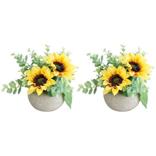 Yellow Small Artificial Rose Potted Plant, 2Pcs Mini Faux Floral Decor - color: 2pcs Yellow
