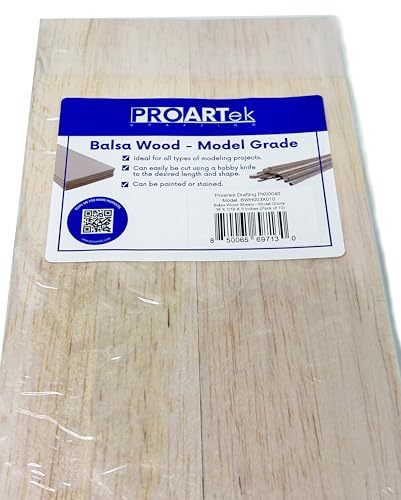 Proartek PK00040 Model BWH003X010 Pack of 10 Balsa Wood Sheets, 36" x 1/16" x 3"; Made from Light-Colored Model-Grade Balsa; Ideal for Crafts, and Architectural Applications
