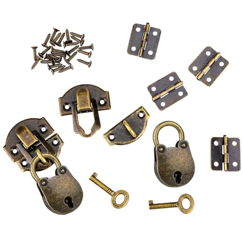 2 Set Antique Bronze Hasp Latch Mini Box Hinges and Locks with Keys Decorative Lock Buckle with Screws for Jewelry Wooden Box and DIY Crafts - style: b