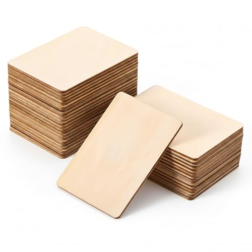 60 Pcs Unfinished Wood Pieces Blank Wood Squares Round Corner for Painting Writing Carving Letter Scrabble DIY (2.5” x 3.5” Rectangle) - color: 2.5” x 3.5” Rectangle