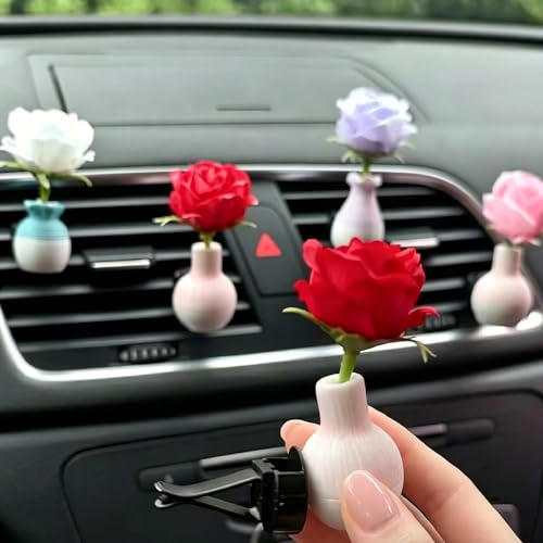 Set of 4 Cute Flower Bouquet Car Air Freshener Vent Clips, Mini Artificial Flowers for Car Air Vent Decoration, Auto Interior Dashboard Ornament Accessories (Rose) - color: Rose