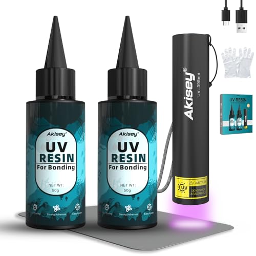 Akisey 100g UV Resin Kit with Light for Bonding & Fast Curing in Seconds - size: 100g