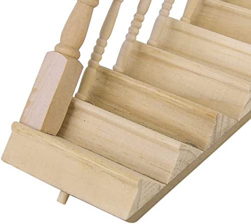 Miniature Stairs 1:12 Scale Dollhouse Furniture Wooden Handrail DIY Unpainted Staircase Dollhouse Accessories Pre-Assembled Steps Model (Left-Handrail) - style: Left-Handrail
