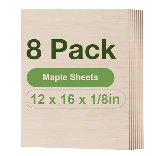 8 Pack Maple Plywood Sheets, 12 x 16x 1/8 Inch, 3mm Plywood for Laser Cutting, Thin Unfinished Wood Sheets for Architectural Models, Wood Burning and DIY Wood Crafts - color: Maple 8-Pack, size: 1/8" x 12" x 16"