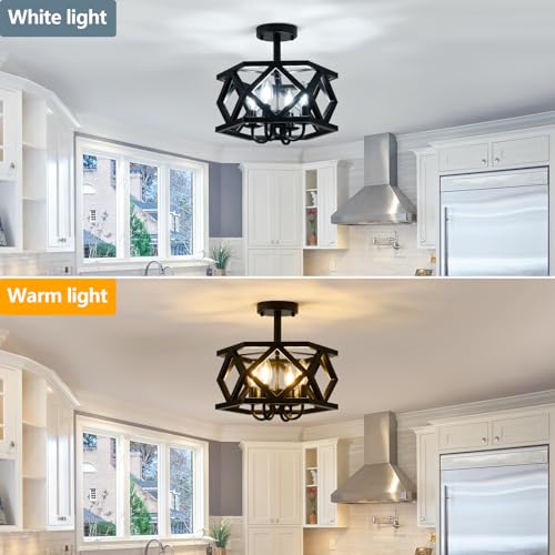 Black Semi Flush Mount Ceiling Light, Modern Foyer Lighting Fixture, 4-Light Metal Ceiling Lamp, Small Farmhouse Chandelier for Hallway Entryway Porch Bedroom Kitchen, E12 Base - color: Black