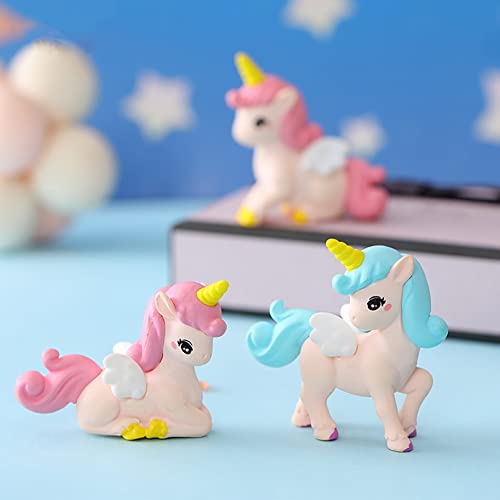 Cute Mini Flying Horse Unicorn Model Figure Cake Toppers 8 Pcs Fairy Garden Miniature Unicorn Figurines DIY Moss Landscape Craft Dollhouse Birthday Party Decorations