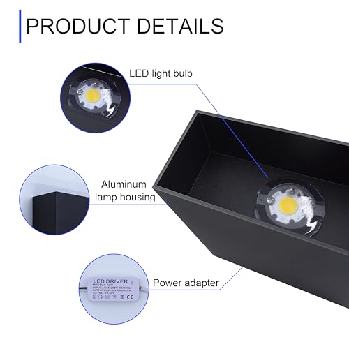 KICAAO LED Wall Sconces Set of Two, 12W Modern Wall Lamp, White Up Down Wall Mount Lights for Living Room Hallway Bedroom Decor, Hardwired Aluminum Wall lamp (Black-1pcs) - color: Black-1PACK