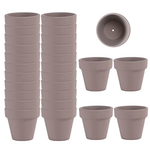Fcacti 27 Pcs Small Mini Grey Clay Pots 2.1'' Terracotta Pot Clay Ceramic Pottery Planter Cactus Flower Pots Succulent Nursery Pots- Great for Window Boxes, Cactus, Plants, Crafts, Wedding Favors - color: Gray