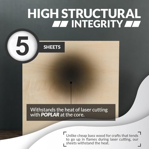 Basswood Sheets for Crafts - 5 Pack - 12 x 12 x 1/16 Inch - 1.5mm Thick Plywood Sheets with Smooth Surfaces - Bass Wood for Laser Cutting, Wood Burning, Architectural Models, Staining, Drawing - color: Basswood Pack of 5